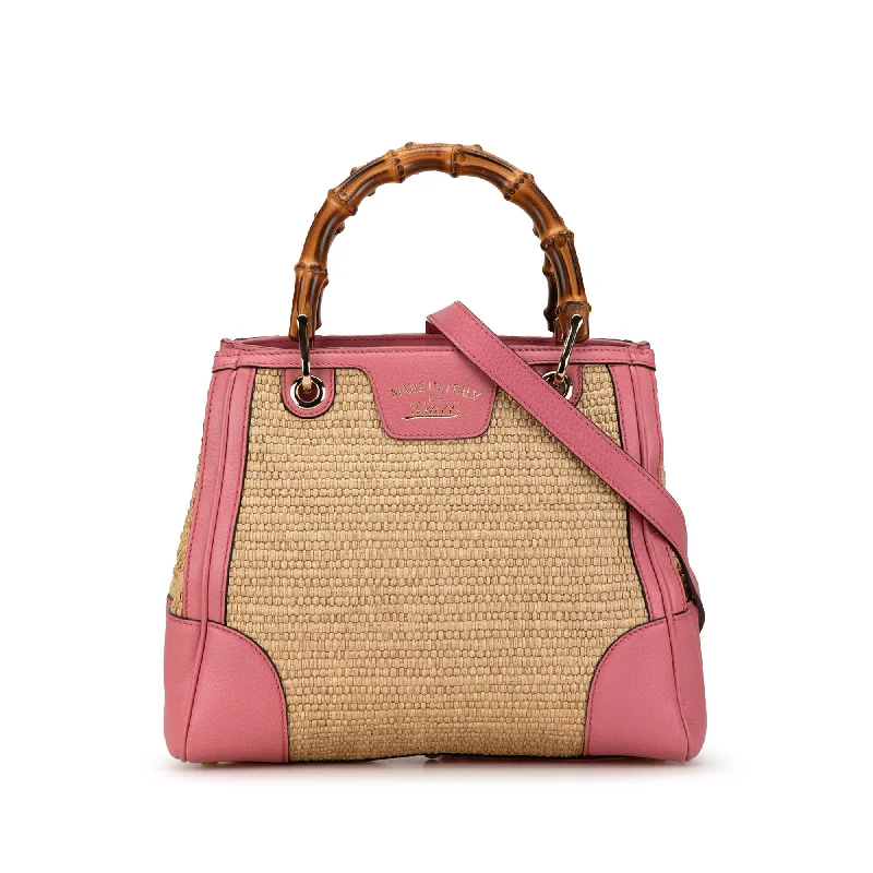 Women's Printed Tote Bag in Floral Patterns for a Spring - Themed Shopping TripTan & Pink Gucci Small Raffia Bamboo Shopper Tote Satchel Women's Printed Tote Bag in Floral Patterns for a Spring - Themed Shopping TripTan & Pink Gucci Small Raffia Bamboo Shopper Tote Satchel