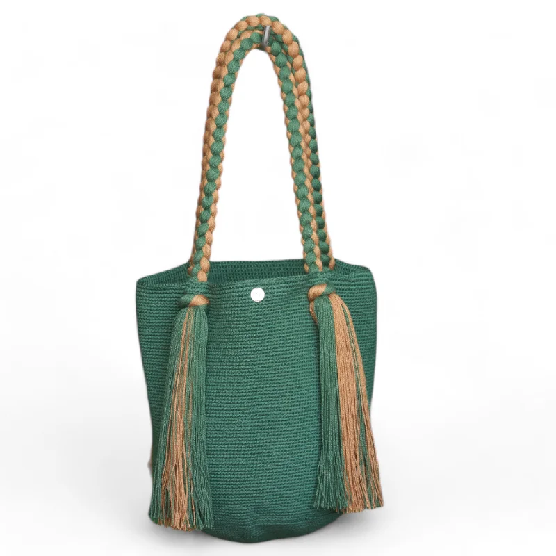 Faux Fur - Trimmed Tote Bag in White for a Cozy Winter LookHandmade Teal Tote Bag with Long Tassels