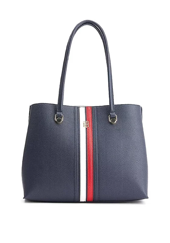 Small Vegan Leather Tote Bag in Blush Pink with Gold - Tone Hardware for a Feminine and Stylish AccessoryTommy Hilfiger Monogram Work Tote Bag, Navy