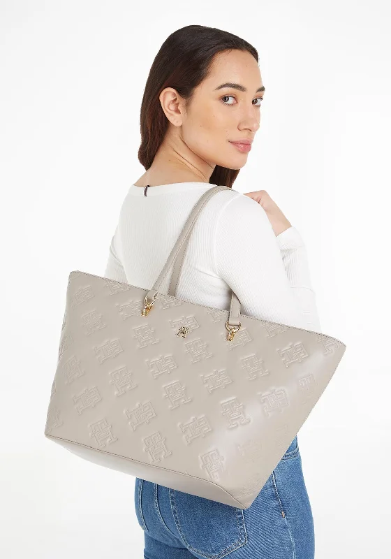Embroidered Tote Bag in Beige with Floral Motifs for a Boho - Chic VibeTommy Hilfiger Refined Monogram Large Tote Bag, Smooth Taupe Embroidered Tote Bag in Beige with Floral Motifs for a Boho - Chic VibeTommy Hilfiger Refined Monogram Large Tote Bag, Smooth Taupe