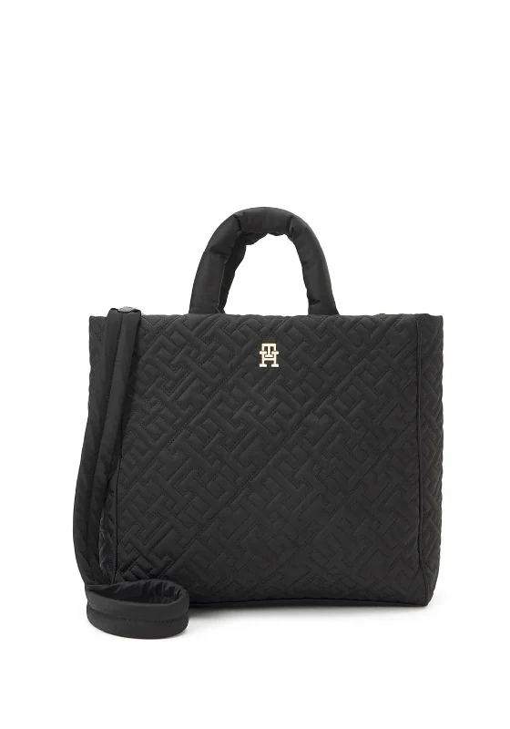 Large Capacity Genuine Leather Women's Tote Bag in Black for Work and CommutingTommy Hilfiger Quilted Monogram Tote, Black Large Capacity Genuine Leather Women's Tote Bag in Black for Work and CommutingTommy Hilfiger Quilted Monogram Tote, Black