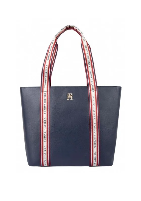 Women's Tote Bag with Inner Compartments in Gray for Organizing Everyday EssentialsTommy Hilfiger Monogram Shopper Large Tote Bag, Navy
