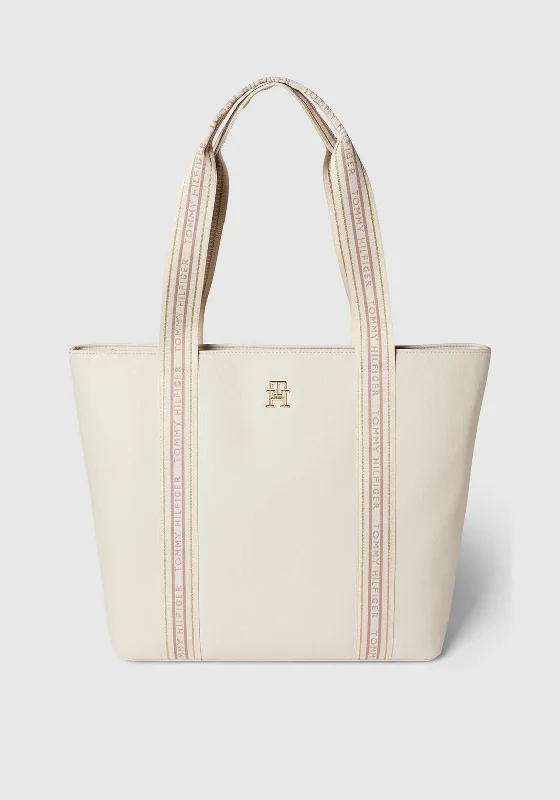 Women's Tote Bag with Zipper Closure in Red for Secure StorageTommy Hilfiger Life Shopper Tote Bag, Feather White