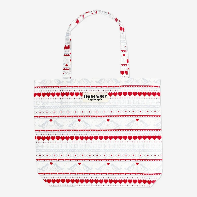 Faux Fur - Trimmed Tote Bag in White for a Cozy Winter LookTote bag with Christmas pattern design Faux Fur - Trimmed Tote Bag in White for a Cozy Winter LookTote bag with Christmas pattern design