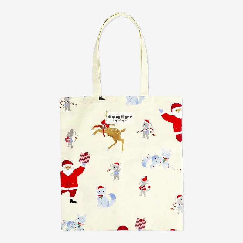 Patchwork Tote Bag in Denim with Vintage - Inspired Designs for a Retro AppealTote bag with Christmas print Patchwork Tote Bag in Denim with Vintage - Inspired Designs for a Retro AppealTote bag with Christmas print