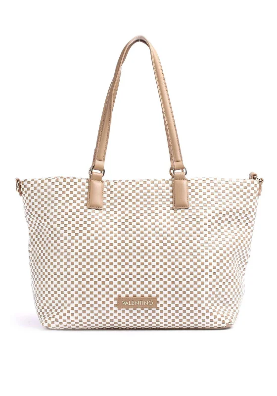 Large Capacity Genuine Leather Women's Tote Bag in Black for Work and CommutingValentino Handbags Daiquiri Woven Tote Bag, White & Camel
