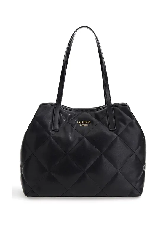 Quilted Tote Bag in Cream with Silver Hardware for a Classic and Sophisticated StyleGuess Vikky Quilted Shopper Bag, Black