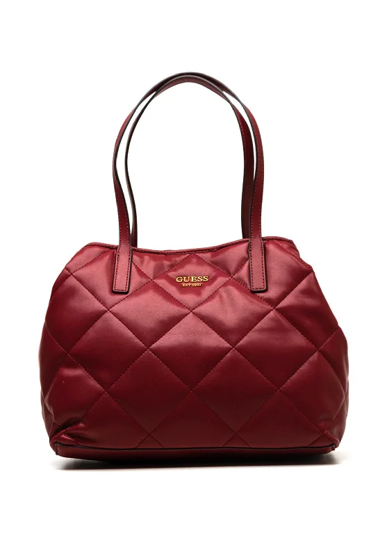 Women's Tote Bag with Inner Compartments in Gray for Organizing Everyday EssentialsGuess Vikky Quilted Shopper Bag, Merlot