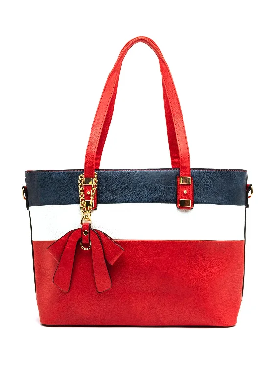 Women's Tote Bag with Magnetic Closure in Orange for Easy Access on the GoZen Collection Colour Block Large Tote Bag, Red