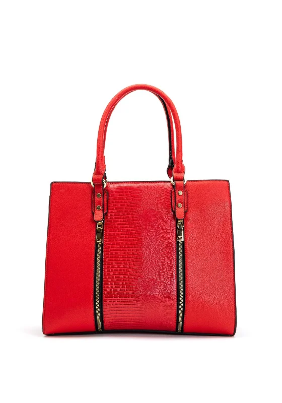 Large Capacity Genuine Leather Women's Tote Bag in Black for Work and CommutingZen Collection Dual Zip Detail Shopper Bag, Red Large Capacity Genuine Leather Women's Tote Bag in Black for Work and CommutingZen Collection Dual Zip Detail Shopper Bag, Red