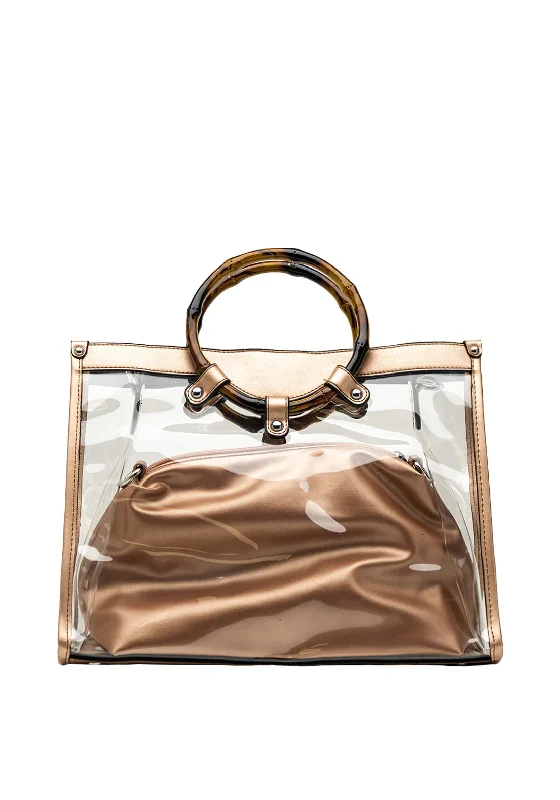 Women's Tote Bag with Inner Compartments in Gray for Organizing Everyday EssentialsZen Collection Faux Bamboo Ring Clear Shopper Bag, Rose Gold