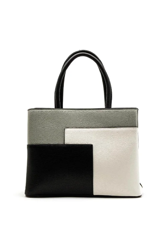 Patchwork Tote Bag in Denim with Vintage - Inspired Designs for a Retro AppealZen Collection Geo Print Tote Bag, Black & Grey & White Patchwork Tote Bag in Denim with Vintage - Inspired Designs for a Retro AppealZen Collection Geo Print Tote Bag, Black & Grey & White