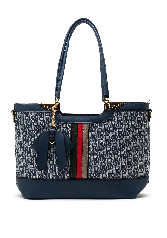 Patchwork Tote Bag in Denim with Vintage - Inspired Designs for a Retro AppealZen Collection Logo Print Mix Medium Zip Tote, Blue