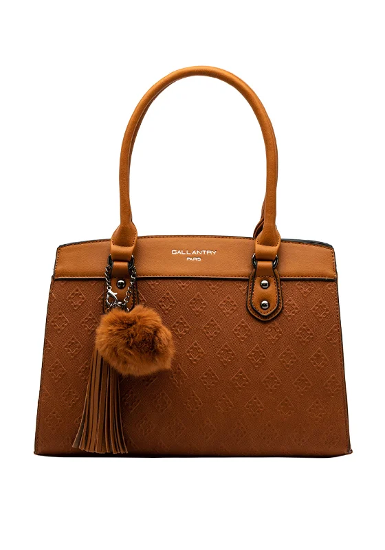 Tote Bag with RFID - Blocking Pocket in Black for Protecting Your Cards and InformationZen Collection Pompom Charm Embossed Shoulder Bag, Brown
