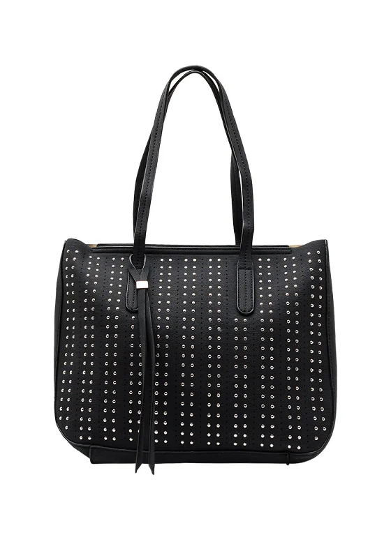 Women's Tote Bag with Zipper Closure in Red for Secure StorageZen Collection Studded Large Shopper Bag, Black