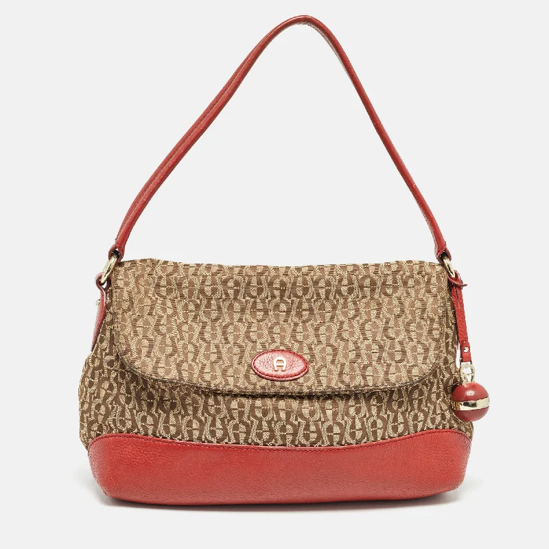 Quilted Shoulder Bag in Cream for a Classic and Elegant LookAigner Beige/red Signature Canvas And Leather Logo Flap Shoulder Bag Quilted Shoulder Bag in Cream for a Classic and Elegant LookAigner Beige/red Signature Canvas And Leather Logo Flap Shoulder Bag