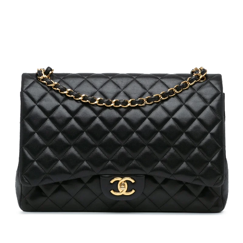 Women's Canvas Shoulder Bag in Navy with Striped Pattern for Beach TripsBlack Chanel Maxi Classic Lambskin Double Flap Shoulder Bag Women's Canvas Shoulder Bag in Navy with Striped Pattern for Beach TripsBlack Chanel Maxi Classic Lambskin Double Flap Shoulder Bag