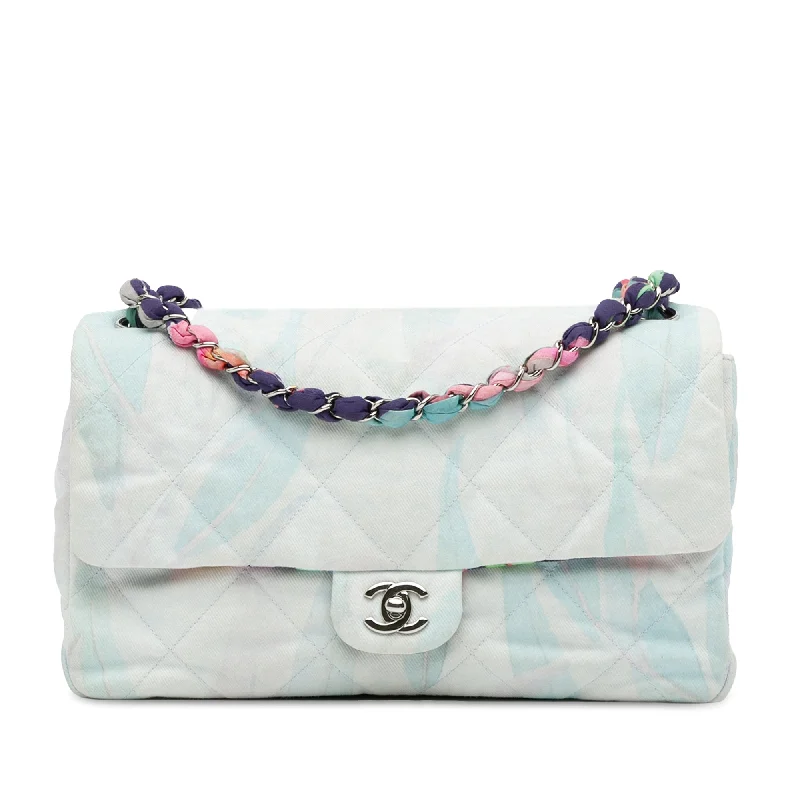 Women's Shoulder Bag with Floral Embroidery in Purple for Spring WalksBlue Chanel Quilted Jungle Jeans Flap Shoulder Bag