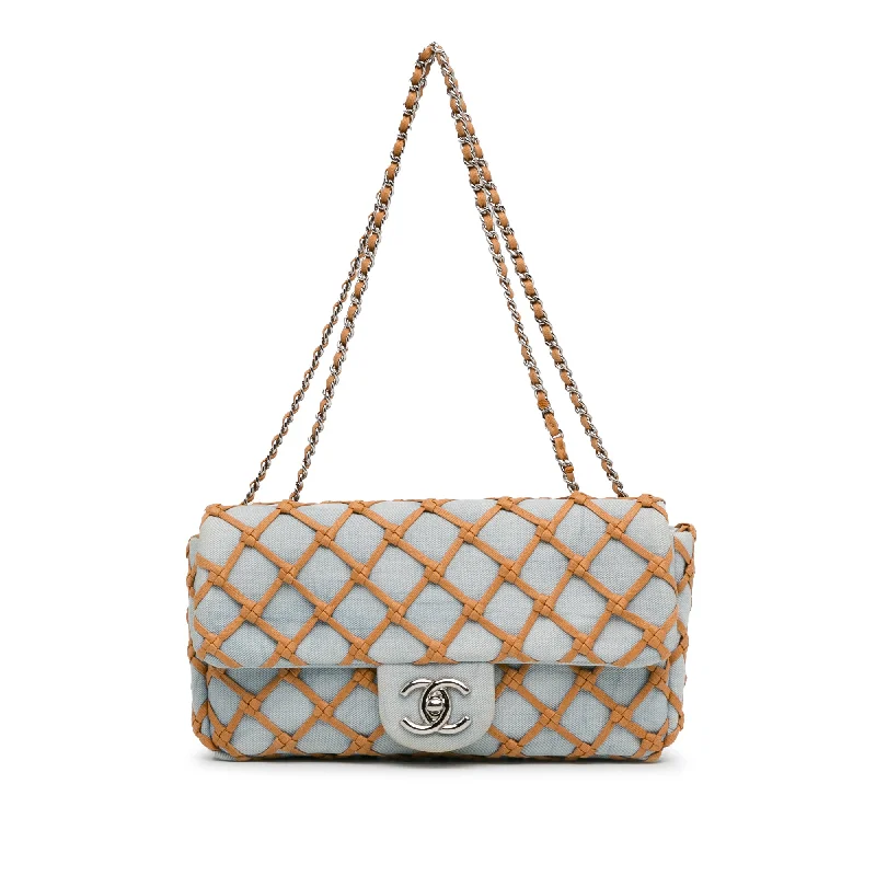 Canvas and Leather Combo Shoulder Bag in Tan for a Rustic LookBlue Chanel Small Denim Canebiers Net Flap Shoulder Bag
