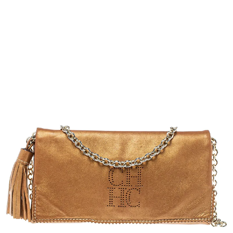 Women's Shoulder Bag with Zippered Pockets in Orange for SafetyCarolina Herrera Leather Chain Shoulder Bag