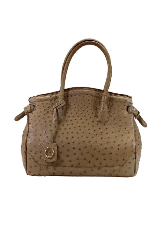 Women's Shoulder Bag with Floral Embroidery in Purple for Spring WalksCece Cord Womens Ostrich Skin Magnet Medallion Tassel Doctor Handbag Beige