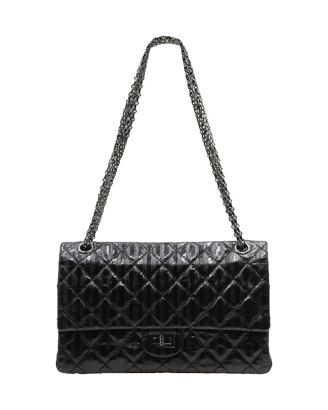 Vegan Leather Shoulder Bag in Gray for Ethical Fashion LoversChanel Reissue 2.55 Flap Bag in Striped Black Lambskin Leather