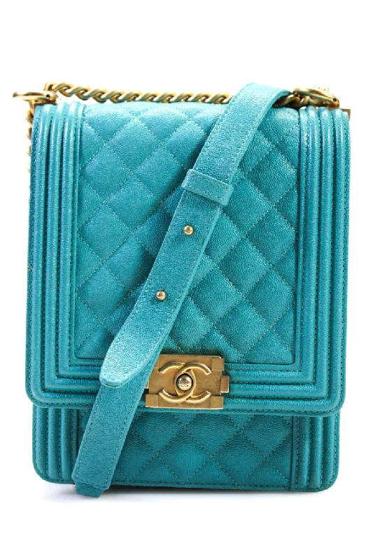 Women's Shoulder Bag with Faux Fur Strap in White for Winter StyleChanel Womens CC Push Lock Caviar Leather North South Boy Flap Bag Handbag Blue
