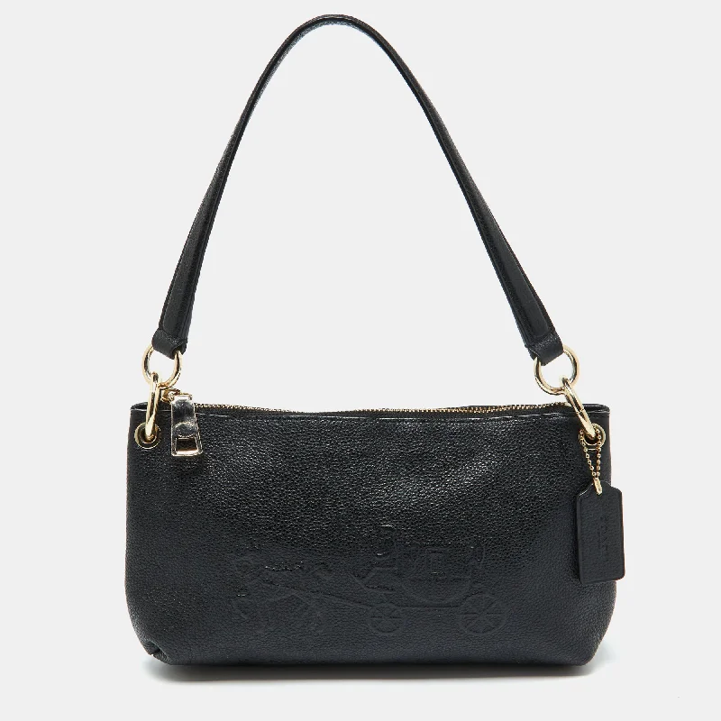Crossbody Shoulder Bag in Black Leather with Gold Hardware for Night OutsCoach Black Leather Embossed Horse And Carriage Bag Crossbody Shoulder Bag in Black Leather with Gold Hardware for Night OutsCoach Black Leather Embossed Horse And Carriage Bag