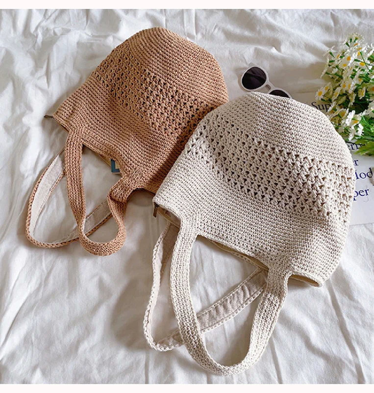 Women's Shoulder Bag with Faux Fur Strap in White for Winter StyleElena Handbags Crochet Cotton Bucket Bag