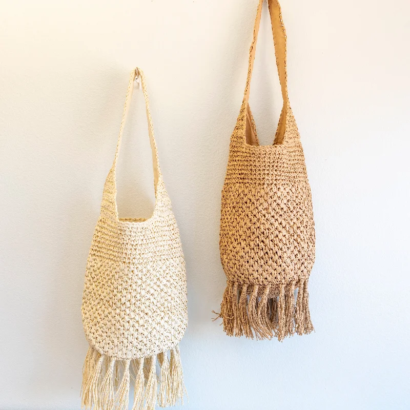 Vegan Leather Shoulder Bag in Gray for Ethical Fashion LoversElena Handbags Large Straw Woven Shoulder Bag with Tassel