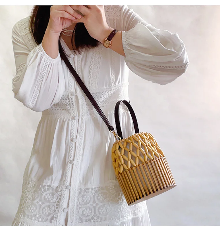 Pvc Shoulder Bag in Clear with Glitter for a Fun and Modern LookElena Handbags Summer Bamboo Bucket Shoulder Purse