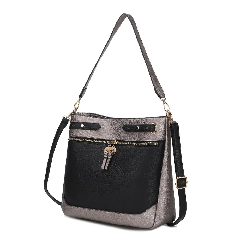 Women's Shoulder Bag with Faux Fur Strap in White for Winter StyleEvie two-tone Vegan Leather Women’s Shoulder bag Women's Shoulder Bag with Faux Fur Strap in White for Winter StyleEvie two-tone Vegan Leather Women’s Shoulder bag