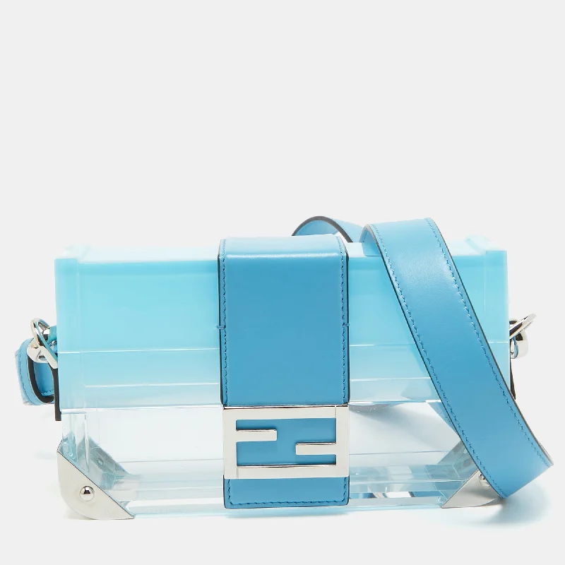 Women's Large Leather Shoulder Bag in Brown with Multiple Compartments for WorkFendi Ombre Blue Plexiglass And Leather Mini Trunk Baguette Women's Large Leather Shoulder Bag in Brown with Multiple Compartments for WorkFendi Ombre Blue Plexiglass And Leather Mini Trunk Baguette