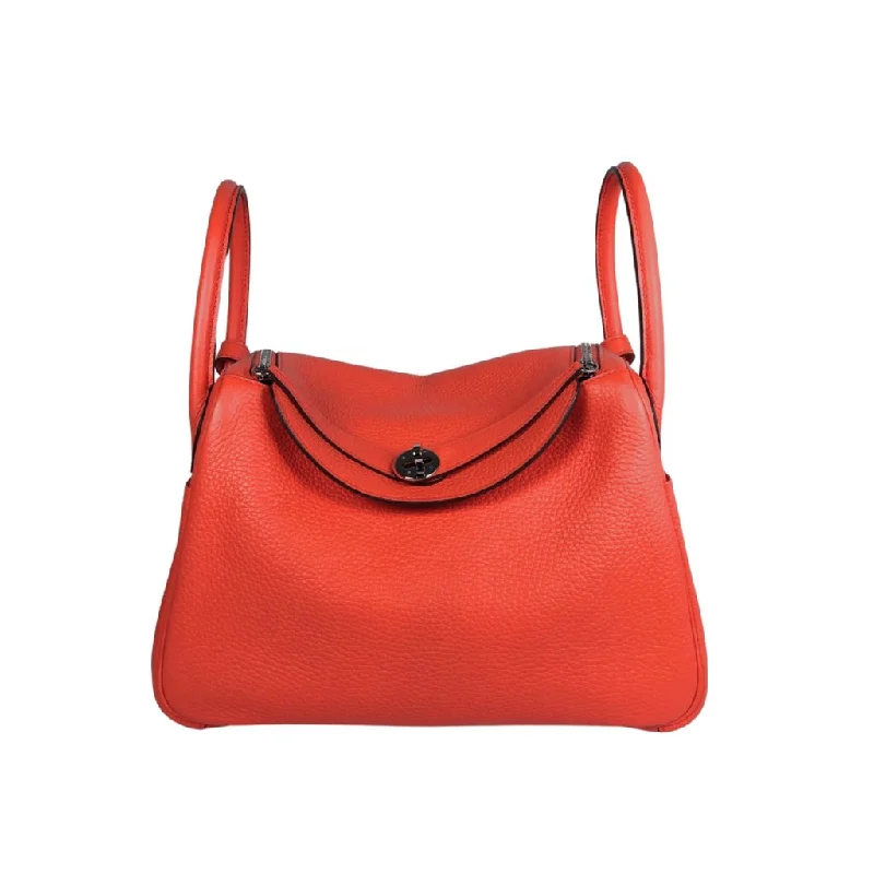 Women's Canvas Shoulder Bag in Navy with Striped Pattern for Beach TripsHermes Lindy 30 Orange Poppy Clemence