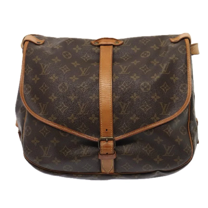 Canvas and Leather Combo Shoulder Bag in Tan for a Rustic LookLouis Vuitton Saumur 35  Canvas Shoulder Bag (Pre-Owned)