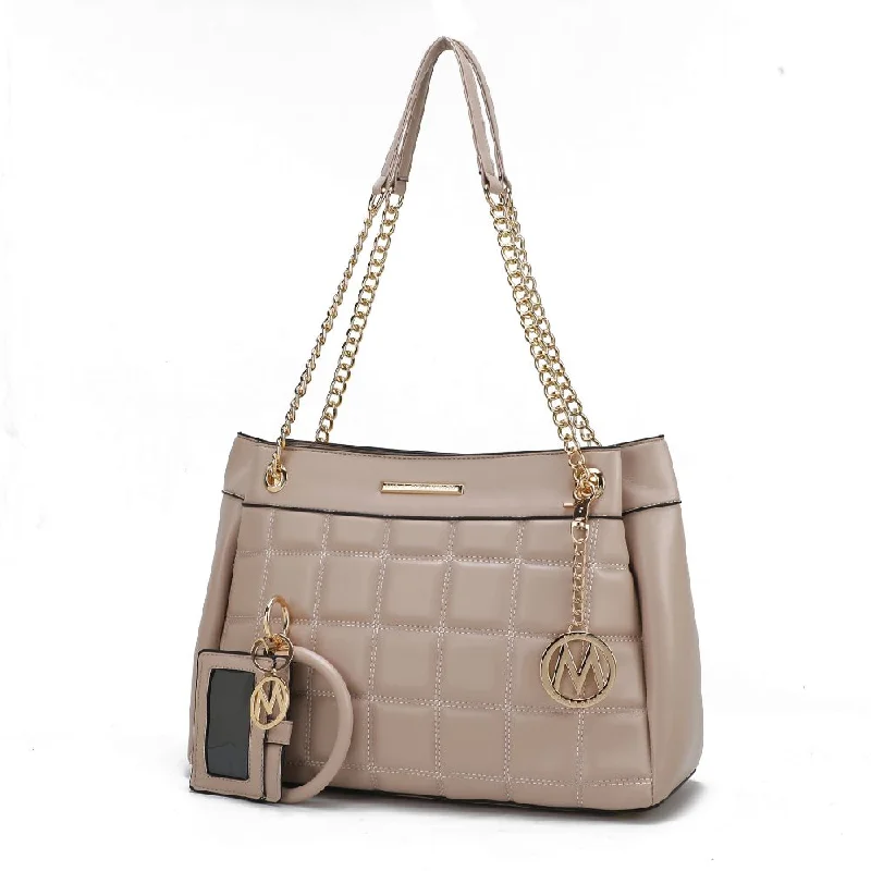 Vegan Leather Shoulder Bag in Gray for Ethical Fashion LoversMabel Quilted Vegan Leather Women’s shoulder Bag with Bracelet Keychain with a Credit Card Holder– 2 pieces Vegan Leather Shoulder Bag in Gray for Ethical Fashion LoversMabel Quilted Vegan Leather Women’s shoulder Bag with Bracelet Keychain with a Credit Card Holder– 2 pieces
