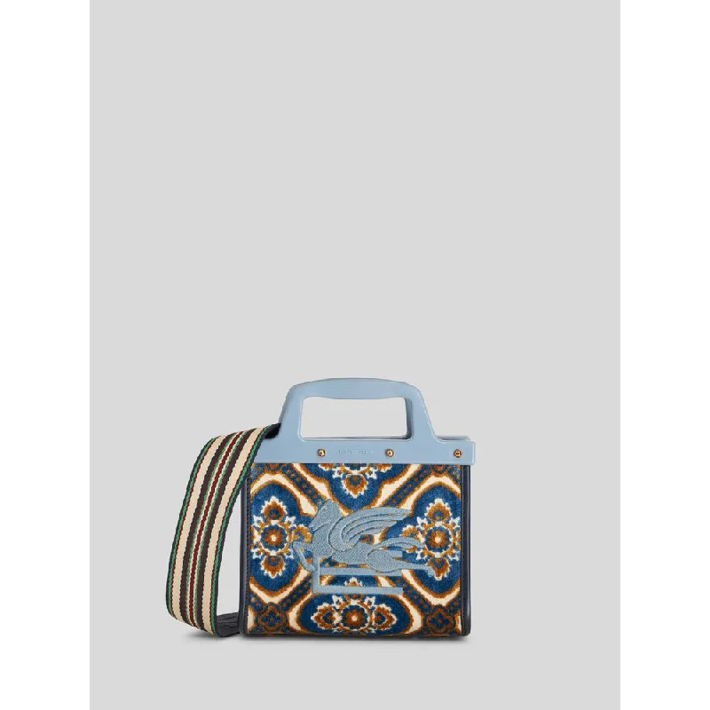 Women's Shoulder Bag with Fringe Details in Brown for a Bohemian StyleMINI JACQUARD LOVE TROTTER BAG