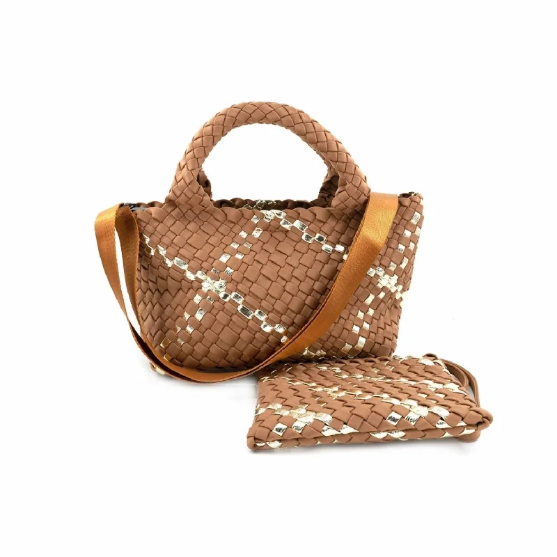 Women's Shoulder Bag with Adjustable Strap in Pink for ComfortNell Bag In Taupe With Gold/beige Trim