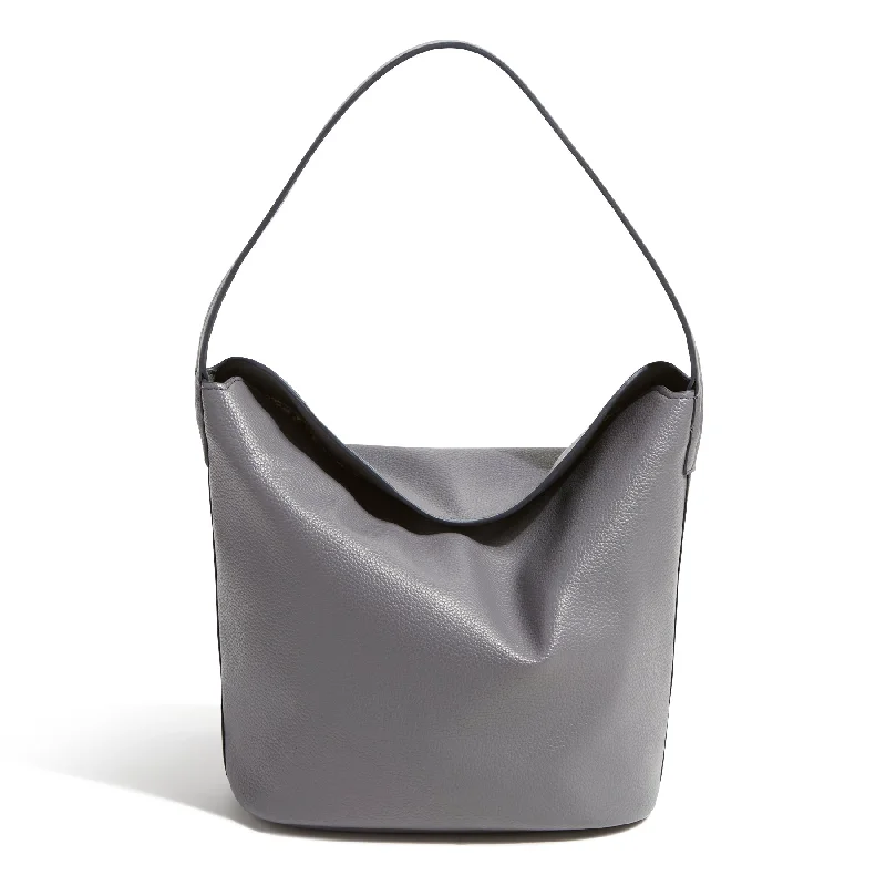 Vegan Leather Shoulder Bag in Gray for Ethical Fashion LoversOutlet Faux Leather Slouchy Bucket Shoulder Bag