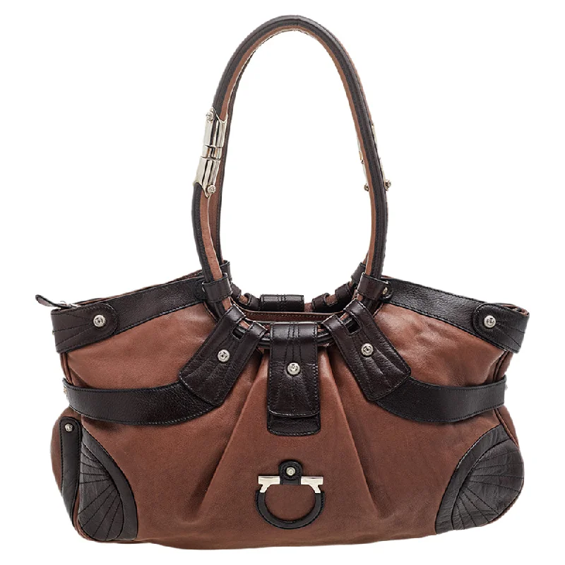 Canvas and Leather Combo Shoulder Bag in Tan for a Rustic LookSalvatore Ferragamo Leather Gancini Shoulder Bag Canvas and Leather Combo Shoulder Bag in Tan for a Rustic LookSalvatore Ferragamo Leather Gancini Shoulder Bag