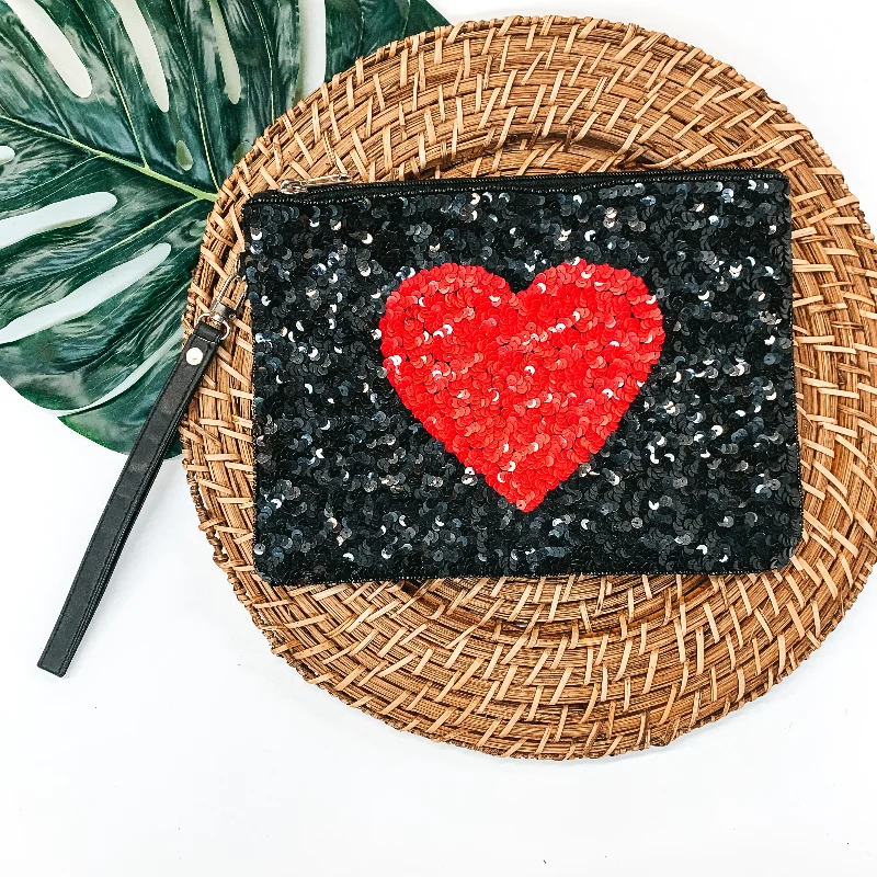 Geometric - Patterned PVC Evening Bag in Multicolor for Trendy Nights OutSequin Red Heart Clutch in Black