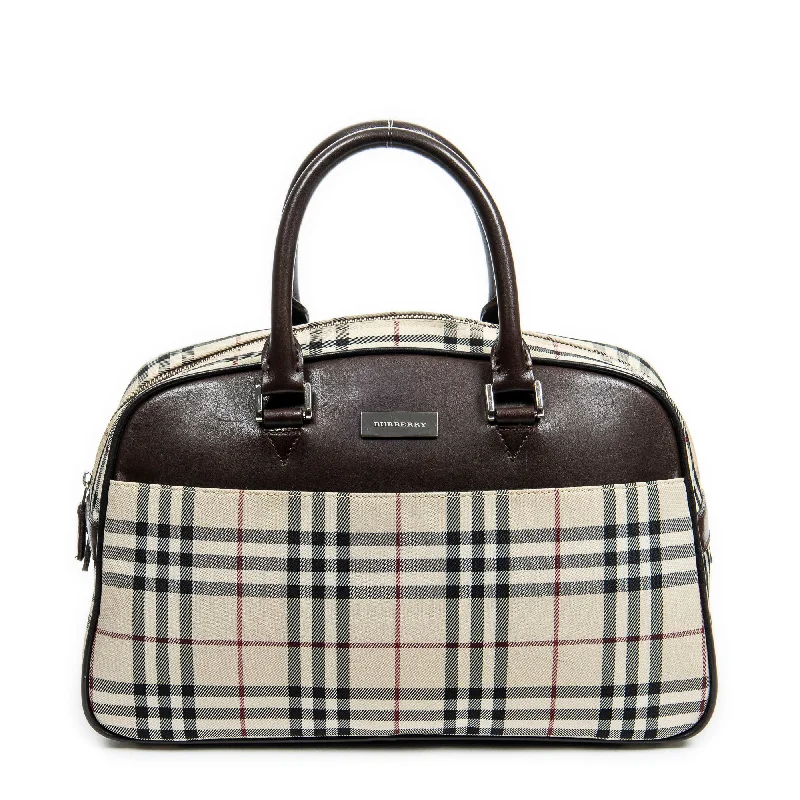 Women's Canvas Shoulder Bag in Navy with Striped Pattern for Beach TripsSmall Boston
