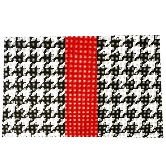 Women's Small Beaded Clutch in Silver for New Year's Eve PartySmall Flat Houndstooth - Red Stripe