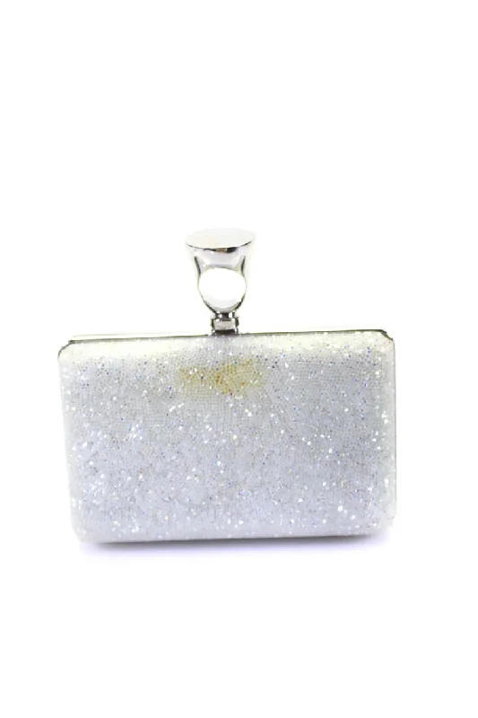 Shoulder Bag with Chain Strap in Silver for a Trendy AppearanceTom Ford Womens Micro Crystal Ring Top Clutch Handbag White Silver Tone