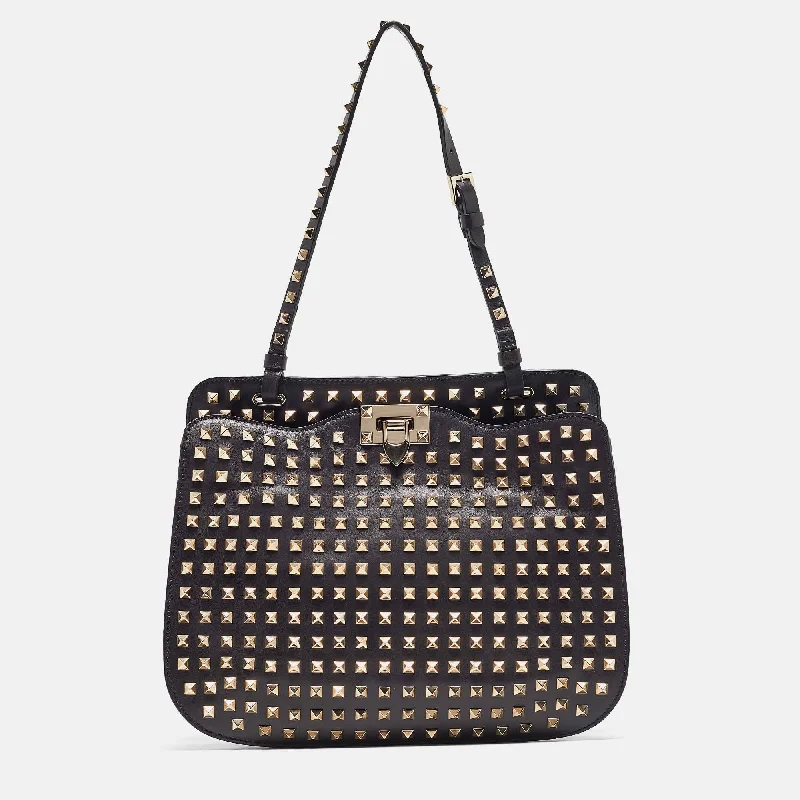 Pvc Shoulder Bag in Clear with Glitter for a Fun and Modern LookValentino Black Leather Rockstud Shoulder Bag