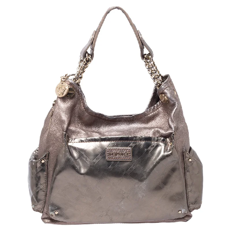 Pvc Shoulder Bag in Clear with Glitter for a Fun and Modern LookVersace Metallic Leather Pocket Shoulder Bag