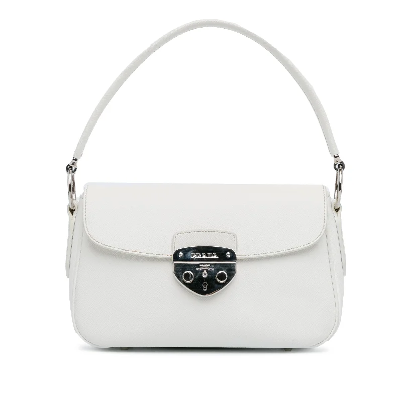 Shoulder Bag with Geometric Pattern in Multicolor for a Contemporary StyleWhite Prada Saffiano Lux Pushlock Flap Shoulder Bag