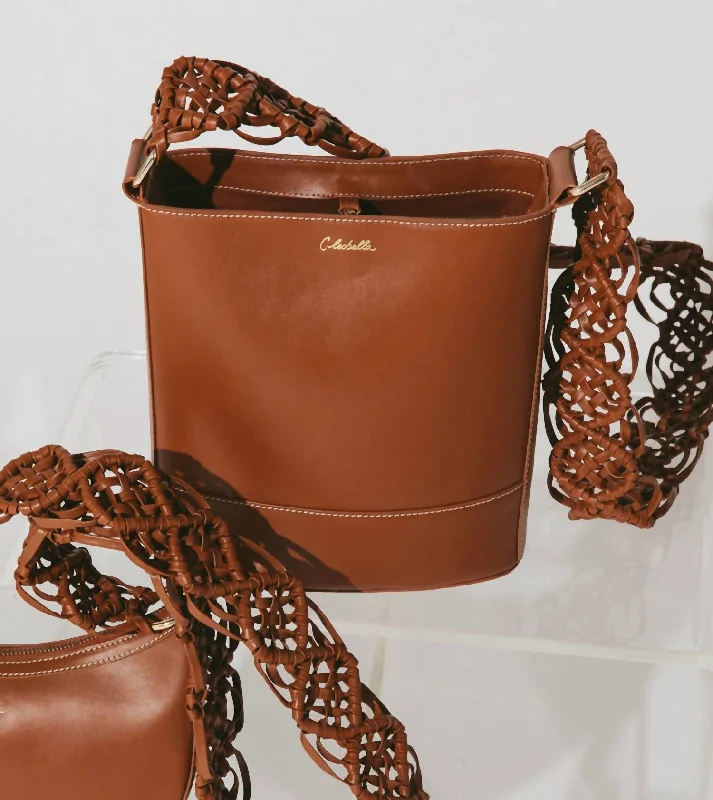 Canvas and Leather Combo Shoulder Bag in Tan for a Rustic LookWomen's Siobhan Macramé Strap Bucket Bag In Brown