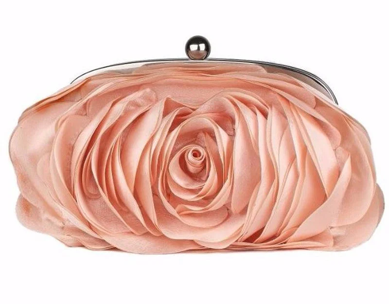 Lace - Trimmed Satin Clutch in Ivory for Garden WeddingsBold Rose Detail Clutch