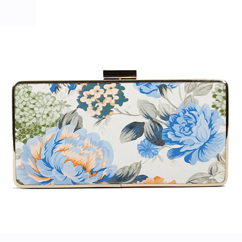 Women's Glittery Clutch in Blue for Disco - Themed EventsFloral Print Clutch Bag